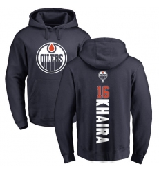 NHL Adidas Edmonton Oilers #16 Jujhar Khaira Navy Blue Backer Pullover Hoodie