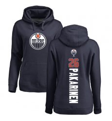 NHL Women's Adidas Edmonton Oilers #26 Iiro Pakarinen Navy Blue Backer Pullover Hoodie