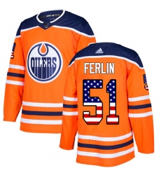 Youth Adidas Edmonton Oilers #51 Brian Ferlin Authentic Orange USA Flag Fashion NHL Jersey