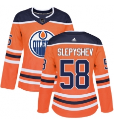 Women's Adidas Edmonton Oilers #58 Anton Slepyshev Authentic Orange Home NHL Jersey