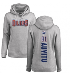 NHL Women's Adidas Edmonton Oilers #81 Yohann Auvitu Ash Backer Pullover Hoodie
