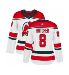 Women's Adidas New Jersey Devils #8 Will Butcher Authentic White Alternate NHL Jersey