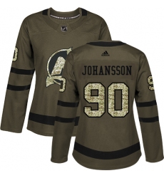 Women's Adidas New Jersey Devils #90 Marcus Johansson Authentic Green Salute to Service NHL Jersey