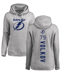 NHL Women's Adidas Tampa Bay Lightning #79 Alexander Volkov Ash Backer Pullover Hoodie