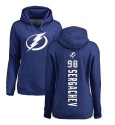 NHL Women's Adidas Tampa Bay Lightning #98 Mikhail Sergachev Royal Blue Backer Pullover Hoodie