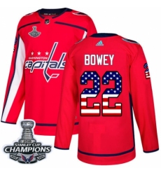 Men's Adidas Washington Capitals #22 Madison Bowey Authentic Red USA Flag Fashion 2018 Stanley Cup Final Champions NHL Jersey