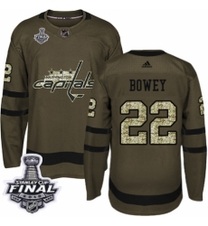 Youth Adidas Washington Capitals #22 Madison Bowey Authentic Green Salute to Service 2018 Stanley Cup Final NHL Jersey