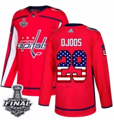 Youth Adidas Washington Capitals #29 Christian Djoos Authentic Red USA Flag Fashion 2018 Stanley Cup Final NHL Jersey
