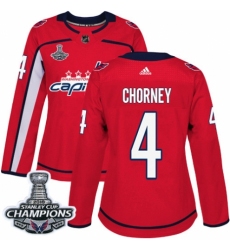 Women's Adidas Washington Capitals #4 Taylor Chorney Authentic Red Home 2018 Stanley Cup Final Champions NHL Jersey
