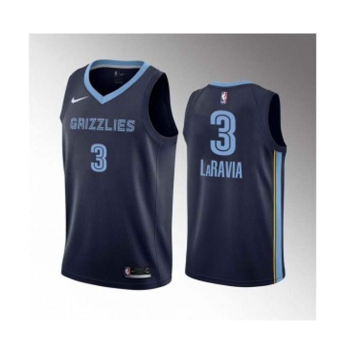 Men's Memphis Grizzlies #3 Jake LaRavia 75th Anniversary Statement Edition Navy Stitched Basketball Jersey