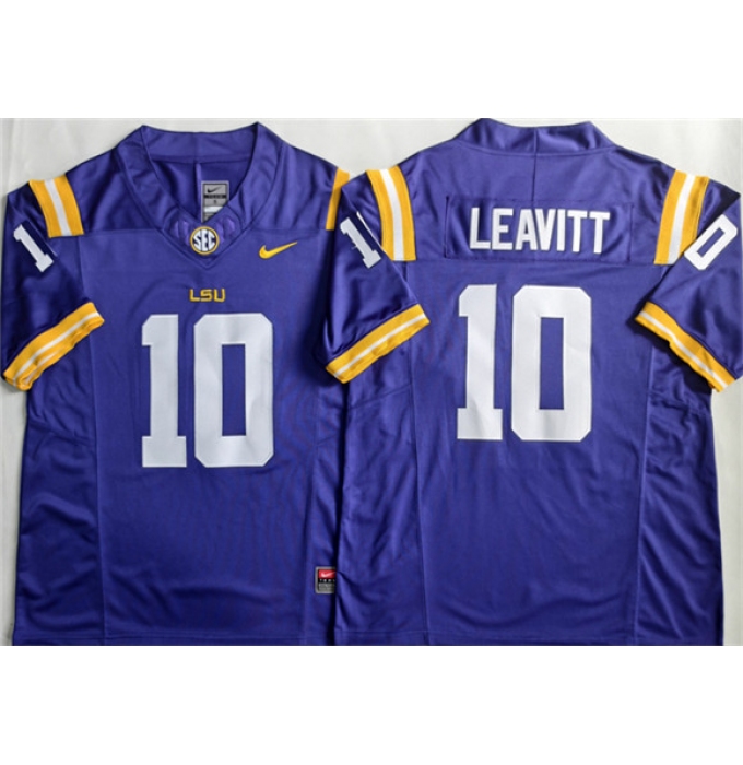 Men's LSU Tigers #10 Sam Leavitt Purple 2026 F.U.S.E. Stitched Jersey