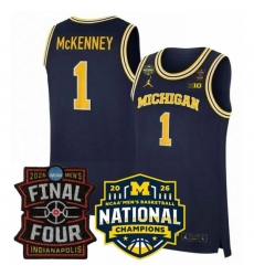 Men's Michigan Wolverines #1 Trey McKenney Navy 2025 26 Final Four National Champions Patch Stitched Basketball Jersey