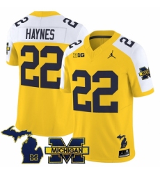 Men's Michigan Wolverines #22 Justice Haynes Maize Alternate F U S E 2025 Vapor Limited Stitched Football Jersey