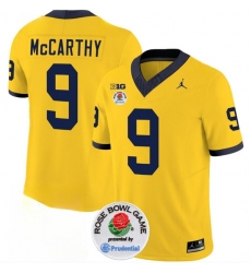 Men's Michigan Wolverines #9 J.J. McCarthy 2023 F.U.S.E. Yellow Rose Bowl Stitched Jersey