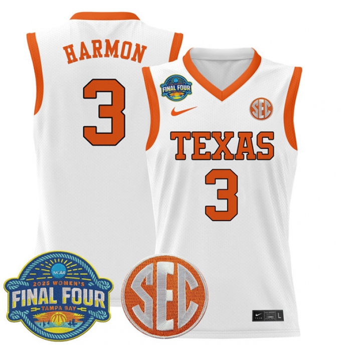 Men's Texas Longhorns #3 Rori Harmon White 2025 Sec Women’s Final Four Stitched Basketball Jersey