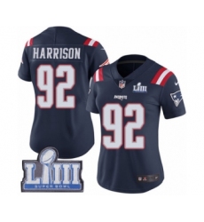 Women's Nike New England Patriots #92 James Harrison Limited Navy Blue Rush Vapor Untouchable Super Bowl LIII Bound NFL Jersey
