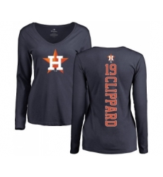 MLB Women's Nike Houston Astros #19 Tyler Clippard Navy Blue Backer Long Sleeve T-Shirt