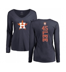 MLB Women's Nike Houston Astros #45 Carlos Lee Navy Blue Backer Long Sleeve T-Shirt