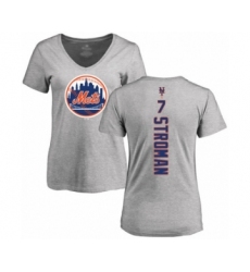 Baseball Women's New York Mets #7 Marcus Stroman Ash Backer T-Shirt