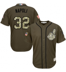 Men's Majestic Cleveland Indians #32 Mike Napoli Replica Green Salute to Service MLB Jersey