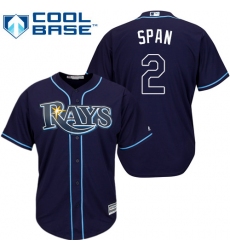 Youth Majestic Tampa Bay Rays #2 Denard Span Replica Navy Blue Alternate Cool Base MLB Jersey