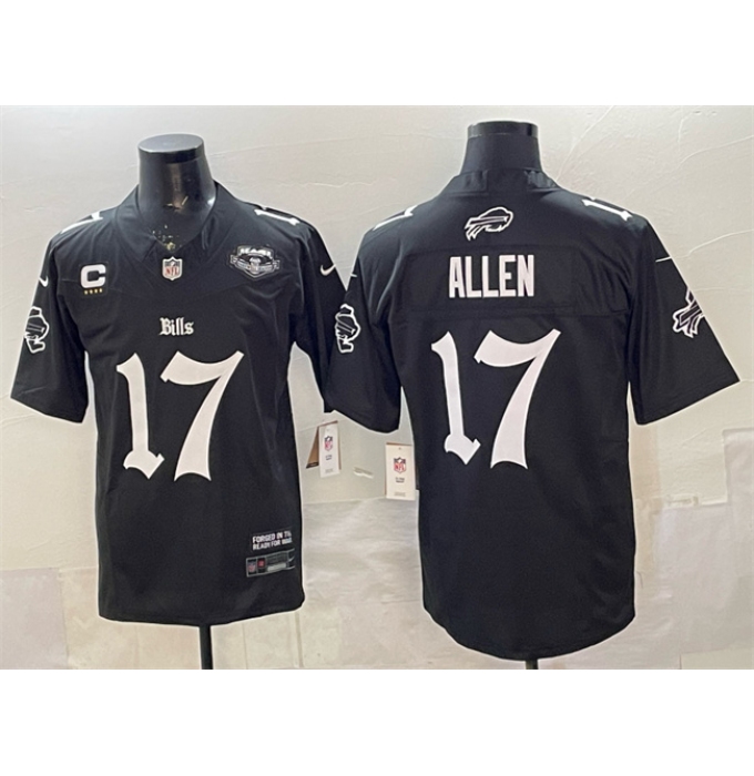 Men's Buffalo Bills #17 Josh Allen Black 2025 F.U.S.E. 'Gothic Cold Front Edition' With Farewell & 4-Star C Vapor Limited Football Stitched Jersey