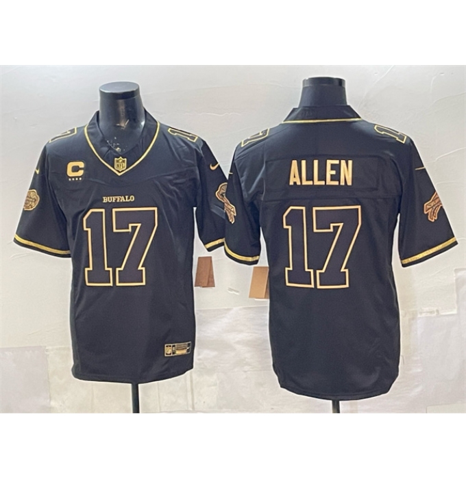 Men's Buffalo Bills #17 Josh Allen Black Gold 2025 F.U.S.E. “Rivalries” With 4-Star C Vapor Limited Football Stitched Jersey