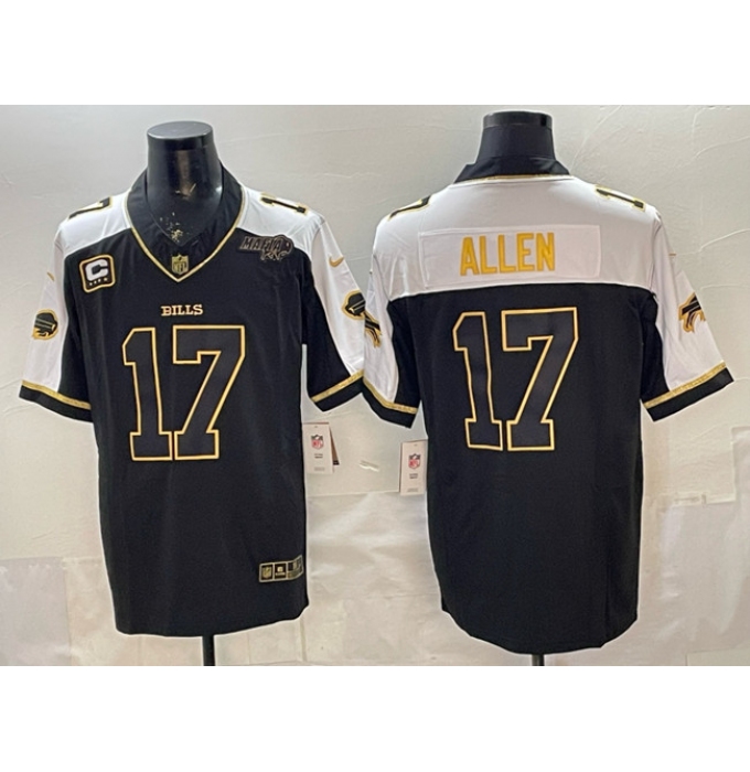 Men's Buffalo Bills #17 Josh Allen Black Gold 2025 F.U.S.E. With Bills Mafia & 4-Star C Vapor Limited Football Stitched Jersey