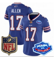 Women Buffalo Bills 17 Josh Allen Blue 2025 F U S E Farewell Season Gold Shield Stitched Football Jersey