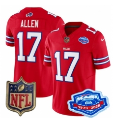 Youth Buffalo Bills 17 Josh Allen Red 2025 F U S E Farewell Season Gold Shield Stitched Football Jersey