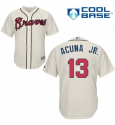 Men's Majestic Atlanta Braves #13 Ronald Acuna Jr. Replica Cream Alternate 2 Cool Base MLB Jersey