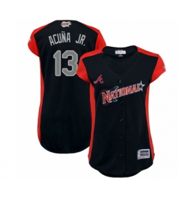 Women's Atlanta Braves #13 Ronald Acuna Jr. Authentic Navy Blue National League 2019 Baseball All-Star Jersey