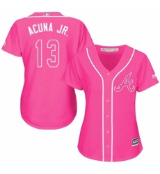 Women's Majestic Atlanta Braves #13 Ronald Acuna Jr. Replica Pink Fashion Cool Base MLB Jersey