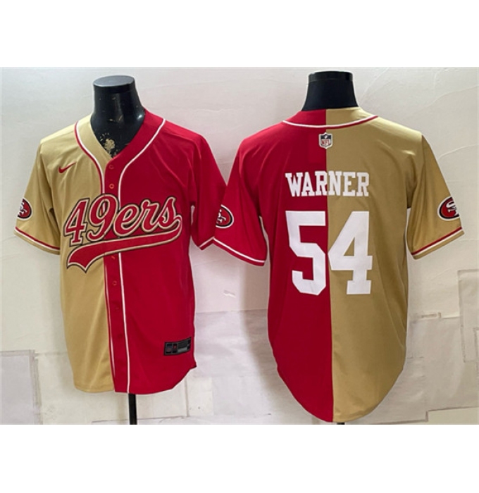 Men's San Francisco 49ers #54 Fred Warner Gold Red Split Stitched Jersey