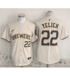 Men's Milwaukee Brewers #22 Christian Yelich Cream Home Limited Stitched Jersey