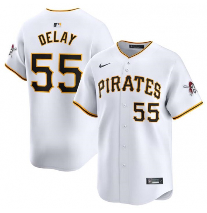 Men's Pittsburgh Pirates #55 Jason Delay White Home Limited Baseball Stitched Jersey