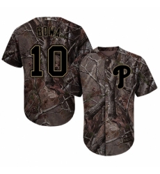 Men's Majestic Philadelphia Phillies #10 Larry Bowa Authentic Camo Realtree Collection Flex Base MLB Jersey