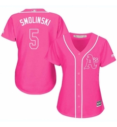 Women's Majestic Oakland Athletics #5 Jake Smolinski Replica Pink Fashion Cool Base MLB Jersey