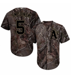 Youth Majestic Oakland Athletics #5 Jake Smolinski Authentic Camo Realtree Collection Flex Base MLB Jersey