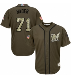 Youth Majestic Milwaukee Brewers #71 Josh Hader Authentic Green Salute to Service MLB Jersey