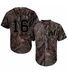 Youth Majestic Milwaukee Brewers #16 Domingo Santana Authentic Camo Realtree Collection Flex Base MLB Jersey