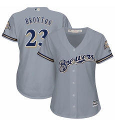Women's Majestic Milwaukee Brewers #23 Keon Broxton Authentic Grey Road Cool Base MLB Jersey