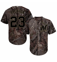 Youth Majestic Milwaukee Brewers #23 Keon Broxton Authentic Camo Realtree Collection Flex Base MLB Jersey