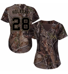 Women's Majestic Miami Marlins #28 Bryan Holaday Authentic Camo Realtree Collection Flex Base MLB Jersey