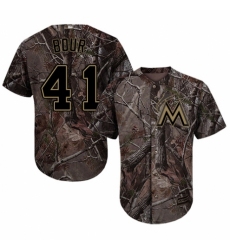 Men's Majestic Miami Marlins #41 Justin Bour Authentic Camo Realtree Collection Flex Base MLB Jersey