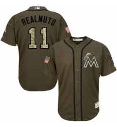 Men's Majestic Miami Marlins #11 J. T. Realmuto Authentic Green Salute to Service MLB Jersey