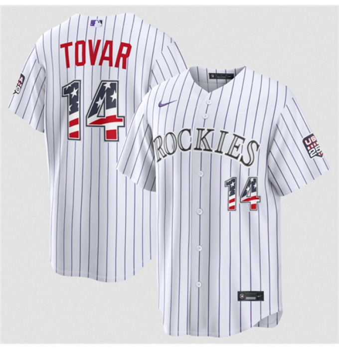 Men's Colorado Rockies #14 Ezequiel Tovar White 2026 USA 250 Fourth of July Home Stitched Baseball Jersey