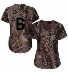 Women's Majestic Colorado Rockies #6 Daniel Castro Authentic Camo Realtree Collection Flex Base MLB Jersey