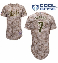 Men's Majestic Cincinnati Reds #7 Eugenio Suarez Authentic Camo Alternate Cool Base MLB Jersey