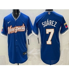 Men's Venezuela #7 Eugenio Suarez Blue 2026 World Baseball Classic Cool Base Jersey